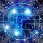 High-tech digital illustration of a brain with many wires and technical elements Data Science vs Machine Learning