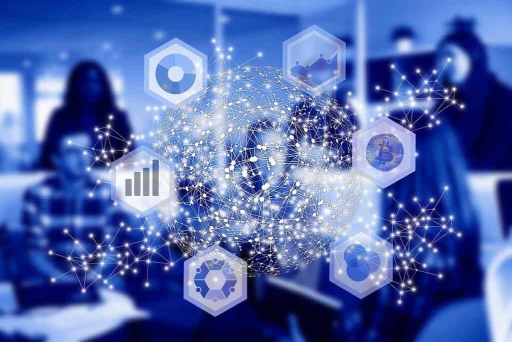 Illustration of a digital web with images of data visualization around it Data Science vs Machine Learning