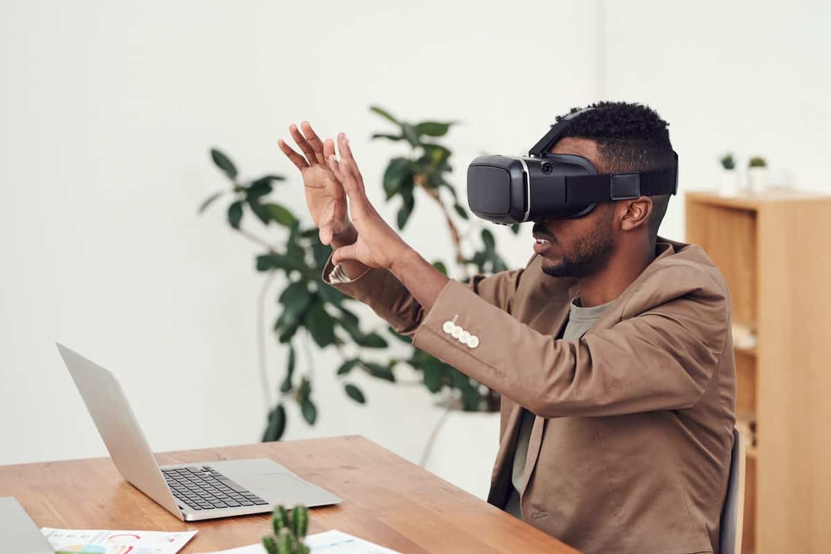 A man using VR goggles